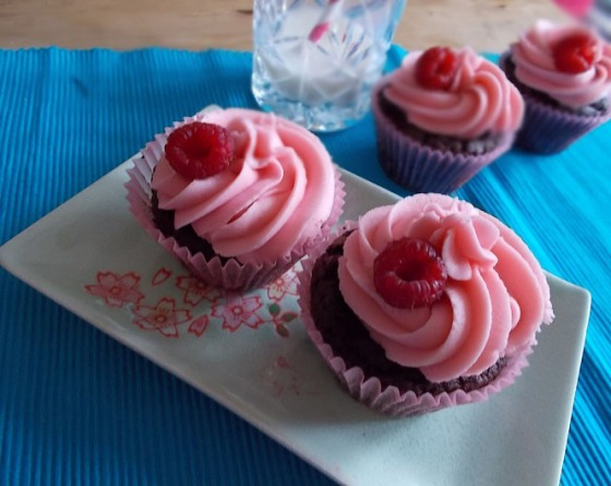 Chocolate brownie cupcakes with raspberry buttercream